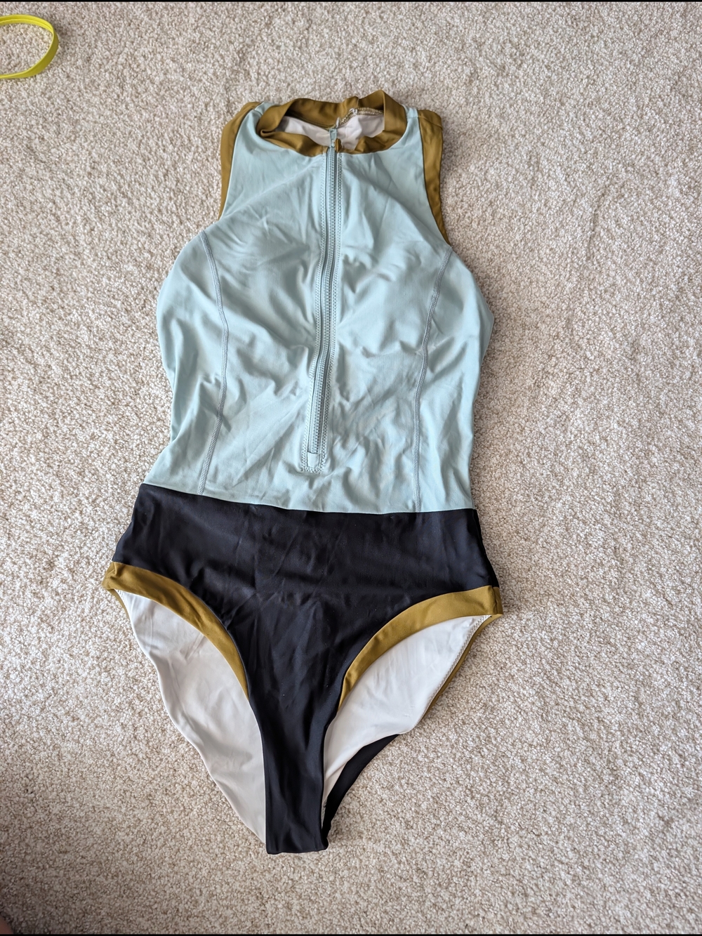 Prana Colorblock High-Neck One-Piece - Light Blue/Black/Gold
